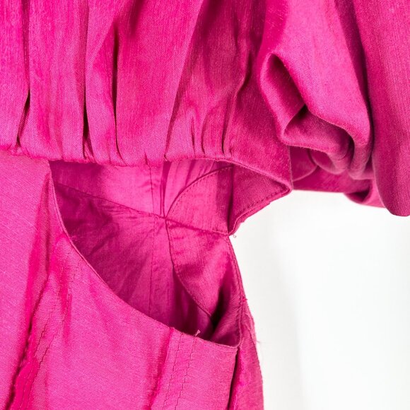 NWT Aje Admiration Asymmetric Linen Blend Cutout Mini Dress in Fuschia - Picture 6 of 13